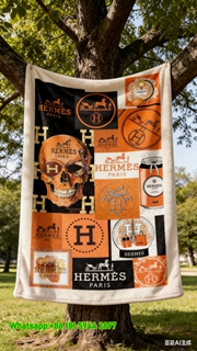 Luxury Hermès Skull Collage Flannel Sofa Throw Blanket IMG_4913